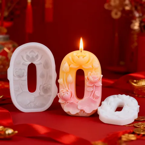 Lotus Number 0 Silicone Mold DIY Scented Candle Handmade Soap Plaster Baking Cake Mold Embossed Lotus Flower Craft Tool