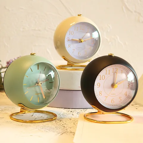 Minimalist Mini Desktop Alarm Clock With Metal Base Silent Quartz Movement Night Light Battery Operated For Bedroom Student Study Office Home Decor