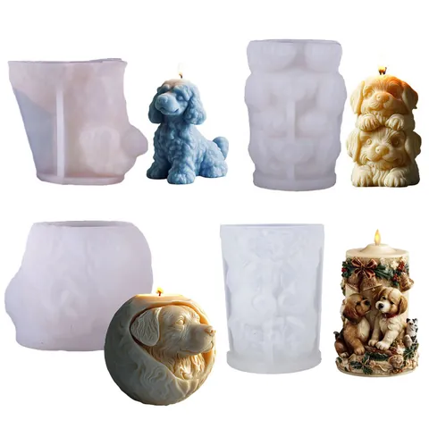 DIY Animal Series Dog Shaped Silicone Mold For Candle Gypsum Ornament Making 3D Puppy Poodle Molds Decorative Crafts Making