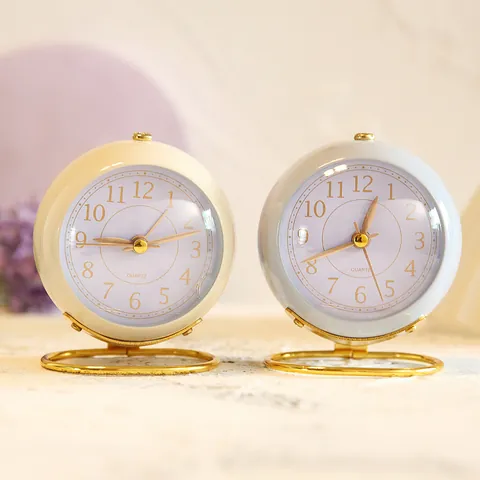 Minimalist Mini Desktop Alarm Clock With Metal Base Silent Quartz Movement Night Light Battery Operated For Bedroom Student Study Office Home Decor