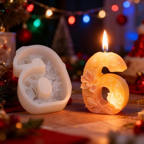 Floral Embossed Number 6 Silicone Mold For DIY Birthday Candle Chocolate Fondant Aromatherapy Stone Cake Decorating Tool