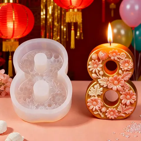 3D Number 8 Flower Silicone Mold DIY Embossed Floral Aromatherapy Candle Plaster Ornament Diffuser Handcrafted Baking Mold