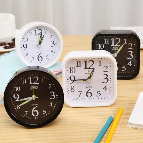 Modern Minimalist Plastic Alarm Clock For Bedroom Bedside Small Table Clock Battery Operated Silent Pointer Desktop Clock For Home Office