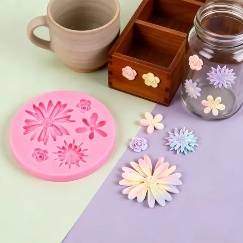 Molde de Silicona de Girasol y Flor de Ciruelo para Accesorios de Joyería DIY Decoración de Pasteles Fondant Rosa