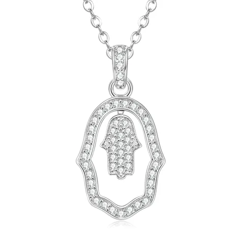Vintage Hollow Hamsa Hand Evil Eye Pendant Necklace For Women 14K Gold Plated Zirconia Inlaid Retro Individual Jewelry Gift