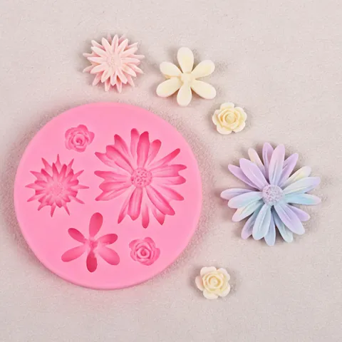 Molde de Silicona de Girasol y Flor de Ciruelo para Accesorios de Joyería DIY Decoración de Pasteles Fondant Rosa