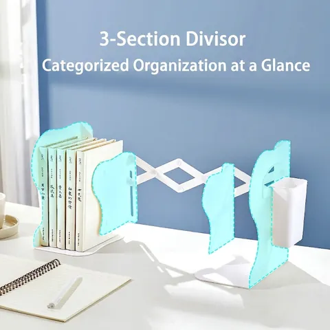 Adjustable Retractable Desktop Bookends With Pen Holder PP Expandable Book Stand For Kids Student Office School Desk Organizer