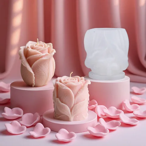 Stampo in Silicone a Forma di Rosa e Cuore per Candele Profumate Fai da Te Strumento per Sapone in Gesso Resina a Rilievo Floreale di Coppia Romantica