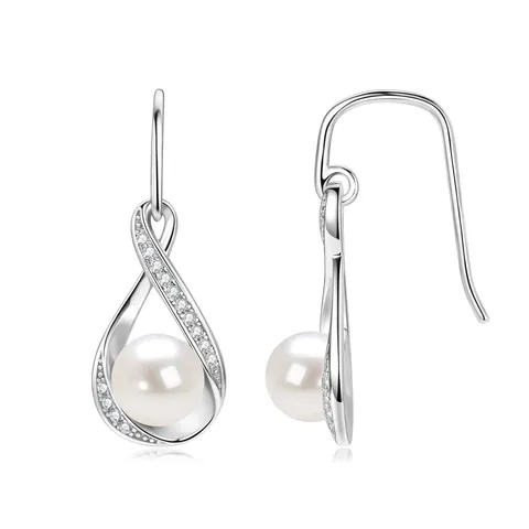 Unendlich Süßwasserperlen Ohrhänger Elegant Moissanit Eingelegt 14k Gold Gefüllter Haken Schmuck Für Frauen Hochzeit Vintage