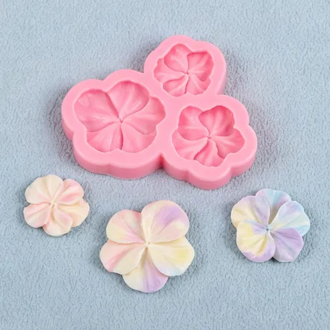 Rosa 3-Loch Silikonform In Blumenform Für Fondant Seife Schokolade Kerze Ton DIY Backen Basteln Handgefertigte Deko