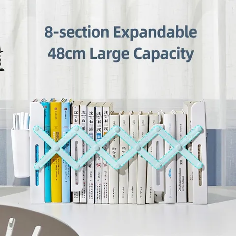 Adjustable Retractable Desktop Bookends With Pen Holder PP Expandable Book Stand For Kids Student Office School Desk Organizer
