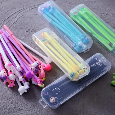 Cartoon Animal Silicone Topper Gel Pen Cute Unicorn Pig Rabbit 0.5mm Black Ink Signature Pen Student Stationery Office Writing Tool