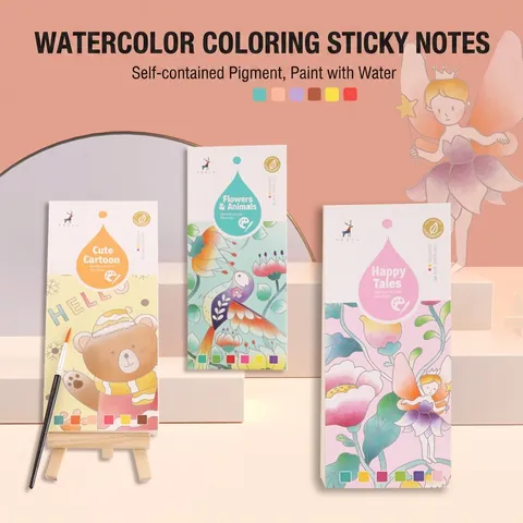 Portable DIY Watercolor Painting Bookmark Book For Kids With Brush Solid Pigment Cartoon Fairy Tale Art Painting Supplies