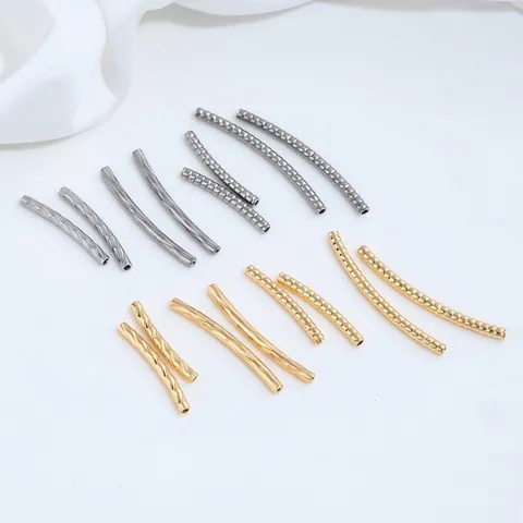 Stainless Steel Curved Tube Beads Twisted Snake Bone Texture Metal Spacers For Jewelry Making DIY Bracelet Necklace Handcrafted Materials