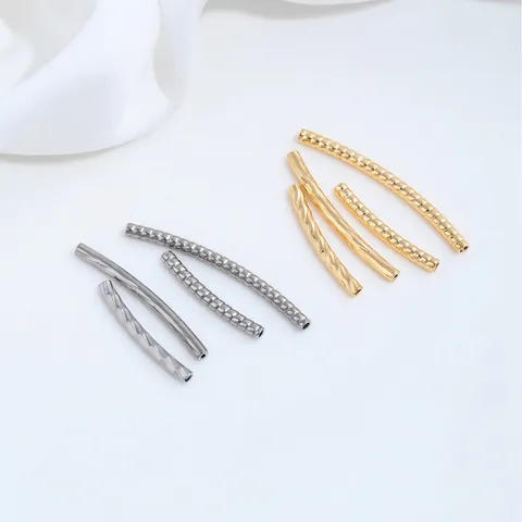 Stainless Steel Curved Tube Beads Twisted Snake Bone Texture Metal Spacers For Jewelry Making DIY Bracelet Necklace Handcrafted Materials