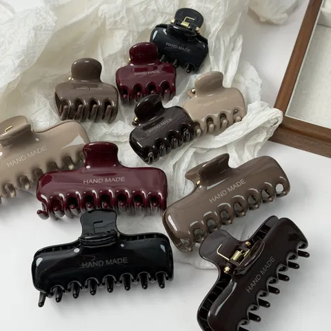 Glanzende Grote Haarklem Voor Vrouwen Vintage Effen Kleur Shark Clip Geometrische Rechthoek Haaraccessoires Handgemaakt