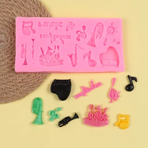 Musical Instrument Notes Silicone Mold For Cake Decorating Chocolate Candy Fondant Baking Tools Modern Minimalist Style Pink