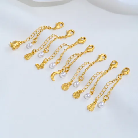 24K Vergulde Messing Verlengketting Met Kunstmatige Parel Vlinder Kalebas Gelukshanger Maan Kreeftsluiting Voor DIY Sieraden Maken Vrouwen