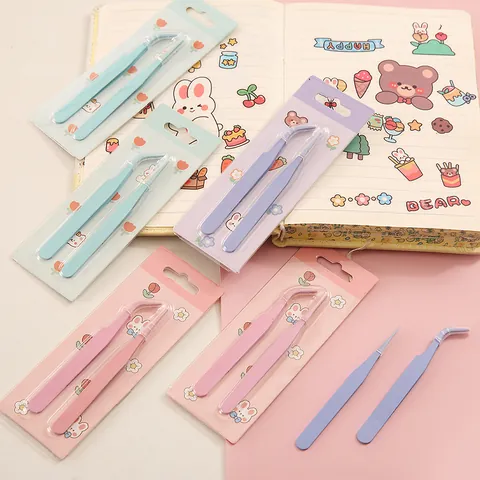 Roestvrij Staal Macaron Pincet Set Rechte En Gebogen Punten Voor DIY Journaling Hand Account Knutselgereedschap Veelkleurig Roze Paars Scrapbooking Accessoires