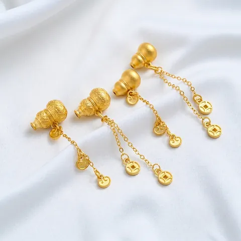 24K Vergoldeter Messing Kalebasse Anhänger Mit Quaste Wolke Münze DIY Schmuckherstellung Traditioneller Chinesischer Stil Wu Lou Charms