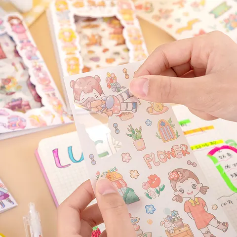 Cute Cartoon DIY Scrapbooking Stickers Set Decorative Stationery For Journaling Kids Girl Gift PET Washi Paper Stickers