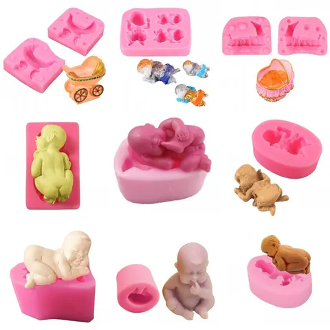 DIY Silicone Baby Stroller Cradle Fondant Cake Mold Realistic Newborn Baby Liquid Silicone Baking Tools For Pudding Chocolate Sugarcraft Decoration