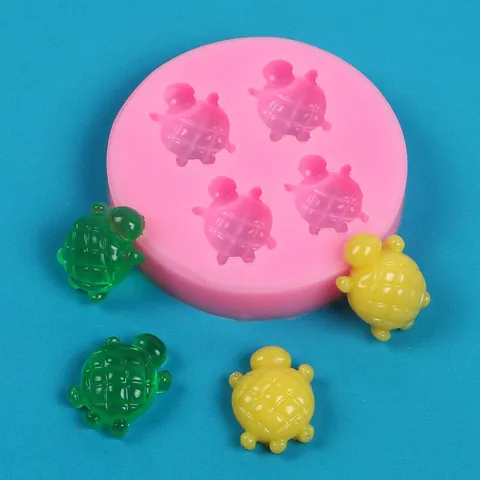 Schattige Schildpad Siliconen Vorm DIY Hars Ambacht Taart Decoratie Bakgereedschap Dierenvorm 4-Gaats Roze Siliconen Bakvorm