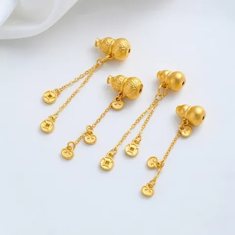24K Vergoldeter Messing Kalebasse Anhänger Mit Quaste Wolke Münze DIY Schmuckherstellung Traditioneller Chinesischer Stil Wu Lou Charms