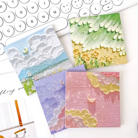 Impasto Oil Painting Texture Sticky Notes Aesthetic Landscape Sunset Flower Sea Memo Pads For Students Office Stationery Journal Supplies