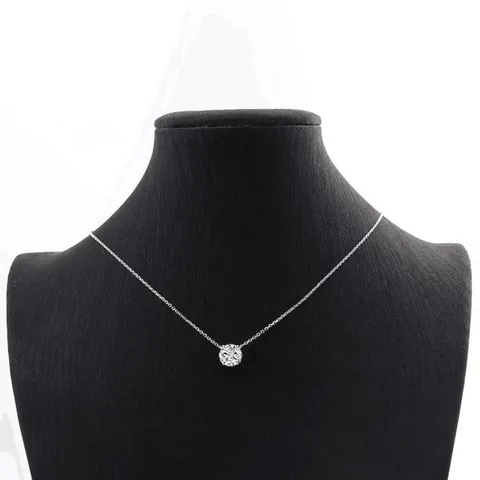 Moissanite Pendant Necklace For Women 14K Gold Plated Copper Round Cut Solitaire Minimalist Dainty Clavicle Chain Jewelry Gift