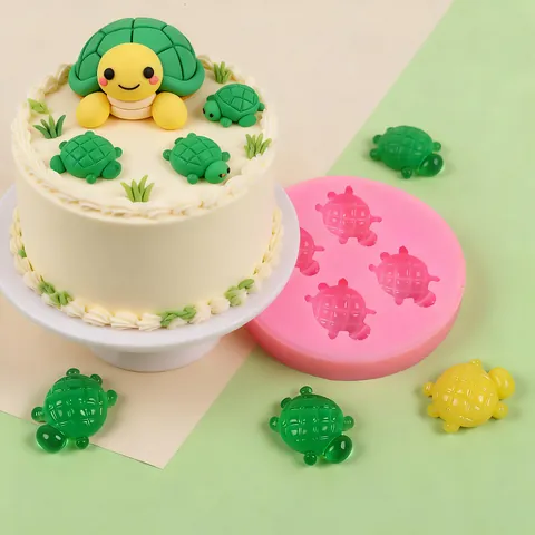Schattige Schildpad Siliconen Vorm DIY Hars Ambacht Taart Decoratie Bakgereedschap Dierenvorm 4-Gaats Roze Siliconen Bakvorm