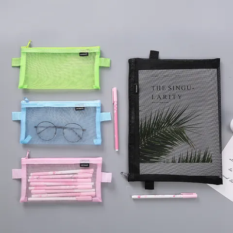 Creative Translucent Mesh Pencil Case Fashion Artistic Gauze A4 File Bag Korean Style Stationery Pouch Student Storage Bag