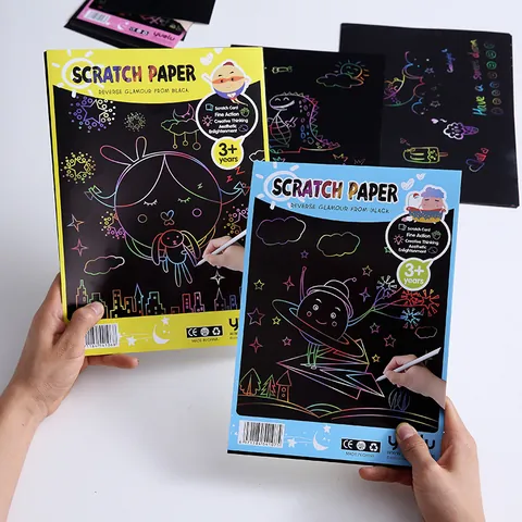 Set Fai da Te di Carta per Graffiti Magici per Bambini Arcobaleno Oro Sfumatura Carta da Disegno Con Penna per Divertimento Artistico Creativo