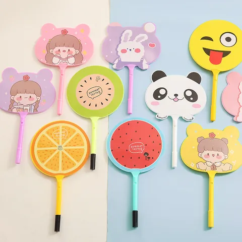 Creative Cartoon Fan Shaped Ballpoint Pen Cute Animal Fruit Design Plastic Writing Pen For School Student Stationery Gift