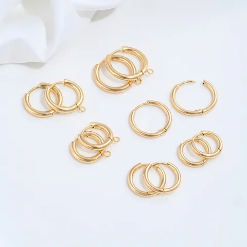 Titanium Steel Earring Hoops Gold Plated Spring Clasp Round Loop For DIY Jewelry Making Findings Accessories For Women