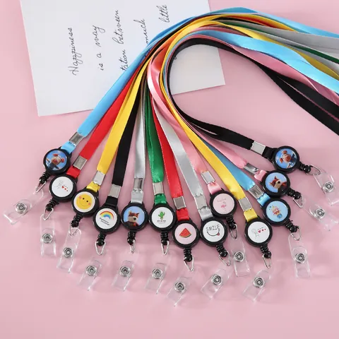Cordón Retráctil Color Caramelo Dibujos Animados Tarjetero Estudiante Portatarjetas Correa de Cuello Papelería de Oficina