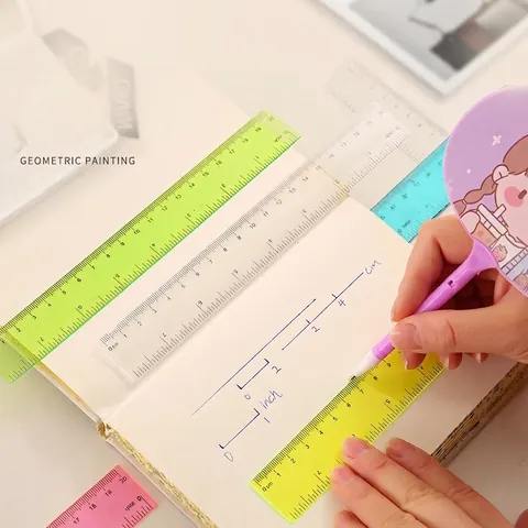 Transparent Colorful Plastic Ruler Student Drawing Tool Jelly Scale Measuring Tool For School Office Stationery Supplies Kids Gift