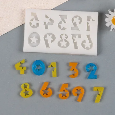 DIY 0-9 Number Silicone Mold With Star Hollow Design For Chocolate Candy Cake Decorating Birthday Candle Handmade Craft Tool