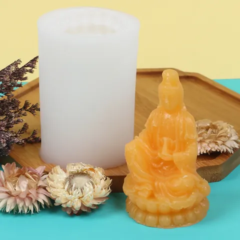 DIY Happy Little Monk Guan Yin Silicone Mold For Aromatherapy Candle Gypsum Ornament Buddha Figure Craft Molding Tool Zen Decor