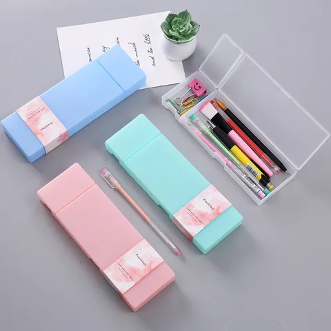 Minimalist Candy Color PP Plastic Pencil Box Portable Matte Stationery Organizer Case For Student Office School Desktop Storage