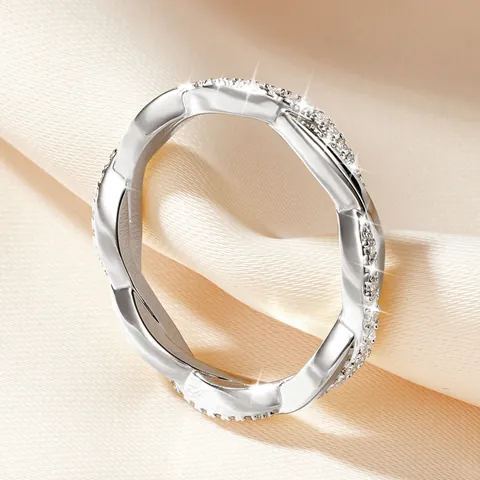 Moissanit Ring Für Damen Infinity Twist Seil Eternity Band Luxuriöse Kupfer 14K Vergoldet Funkelnder Moissanit Schmuck
