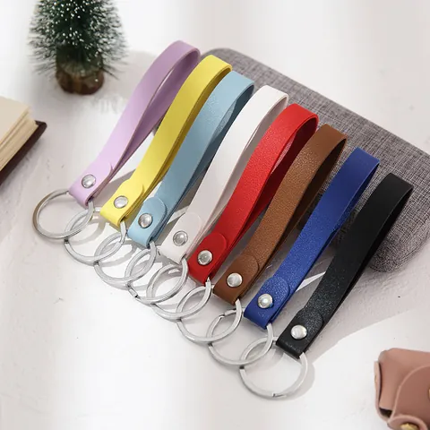 Handmade PU Leather Wrist Strap Keychain Creative Car Key Ring Pendant For Men Women Bags Charm Decoration Lanyard