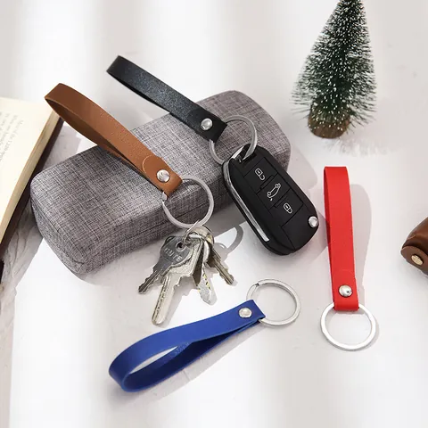 Handmade PU Leather Wrist Strap Keychain Creative Car Key Ring Pendant For Men Women Bags Charm Decoration Lanyard
