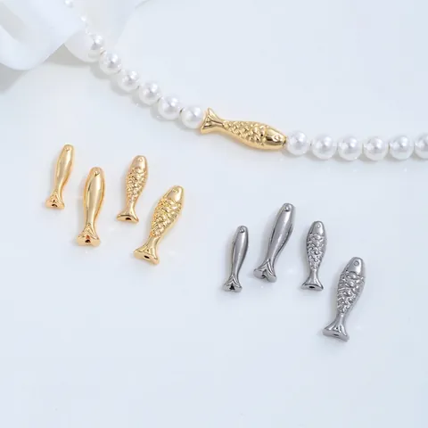 Edelstahl Fischform Zwischenperlen Gold Silber Farbe Glatte Schuppenmuster DIY Schmuckherstellung Zubehör Für Armband Halskette