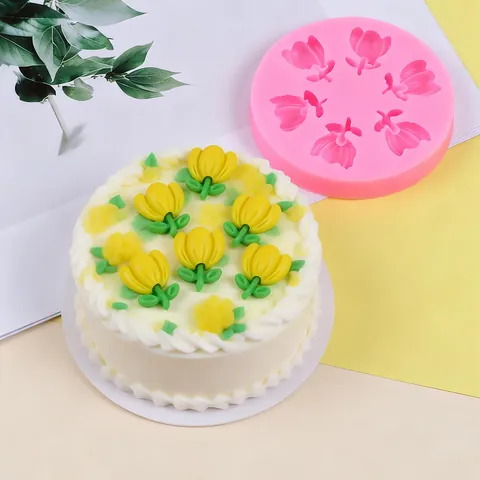 Tulip Flower Silicone Mold Multi Cavity Pink Floral Shape For Chocolate Cake Decoration Clay Resin Crafting DIY Handmade Baking Tool