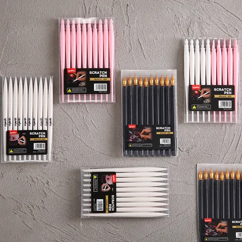 Dual-Tip Scratch Drawing Pens Professional Scratch Painting Tools For Kids Art Projects Black White Pink ABS Plastic Scratchers