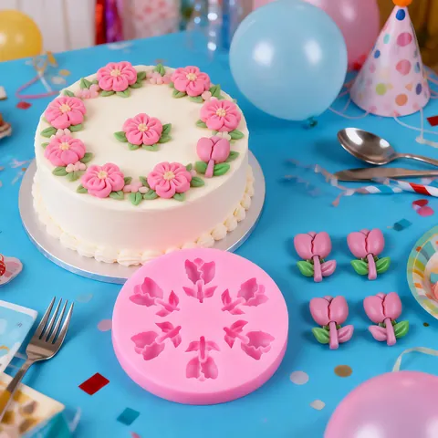 Moule à Pâtisserie en Silicone Tulipe 3D pour Gâteau Fondant Chocolat DIY Manuel Moule de Décoration en Silicone en Forme de Fleur Rose