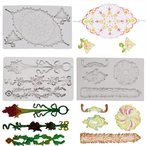 Stampo in Silicone Fai da Te con Motivo Vintage Europeo per Fondente Cioccolato Caramelle Decorazione Torte Artigianato Argilla Rilievo Mandala Pizzo Rosa