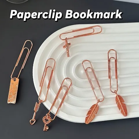 Marcadores de Libros de Metal Oro Rosa Creativos Clips de Papel Aleación Calado Pluma Corazón Cruz Regla Colgante Para Oficina Escuela