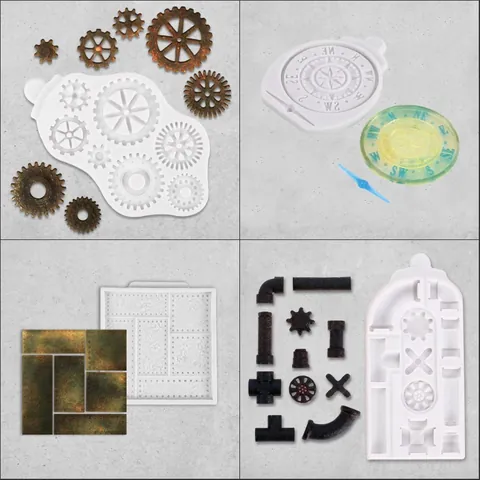 Moule en Silicone Mécanique Steampunk Vintage avec Engrenages Boussole DIY Décoration de Gâteau Fondant Tuyau de Rivet Industriel Moule en Résine Outils de Cuisson